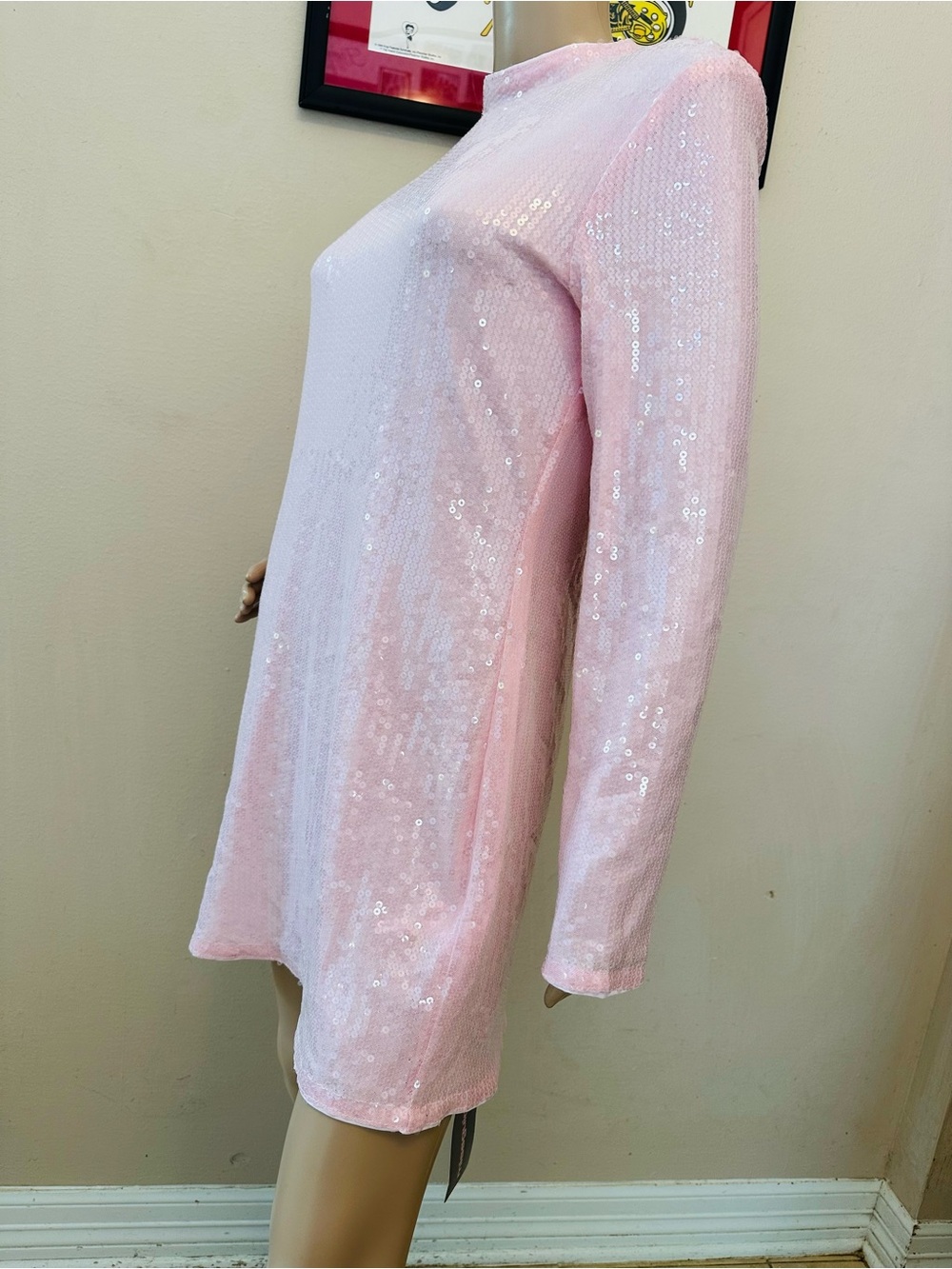 Missguided Blush Sequin Long-Sleeve Mini Dress - Picture 10 of 15